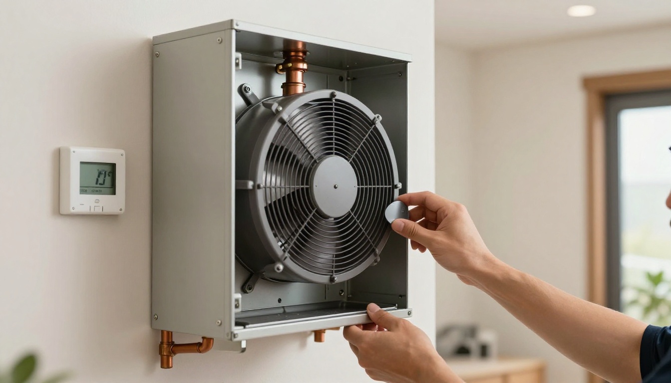 Close-up of a technician adjusting a boiler component during a condo inspection