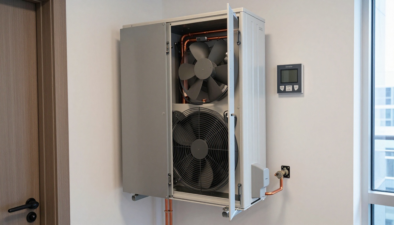 A Hudson HVAC technician presenting an HVAC status report to a condo board at an AGM in a modern Toronto condo meeting room A Hudson HVAC technician presenting an HVAC status report to a condo board at an AGM in a modern Toronto condo meeting room