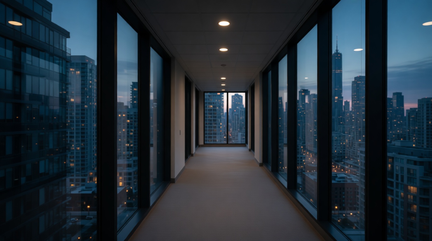 Modern high-rise condo hallway in Etobicoke