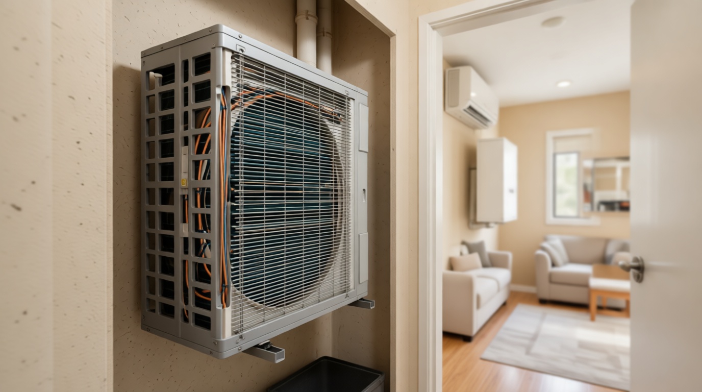 Close-up of a MERV-rated air filter being installed in a condo fan coil unit Close-up of a MERV-rated air filter being installed in a condo fan coil unit