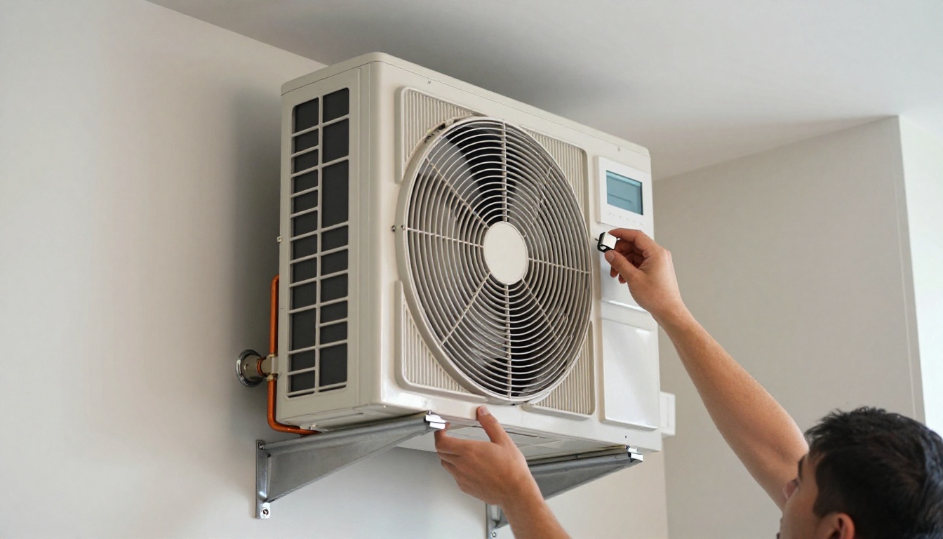 Close-up of a technician's hands adjusting a fan coil unit inside a Toronto condo Close-up of a technician’s hands adjusting a fan coil unit inside a Toronto condo