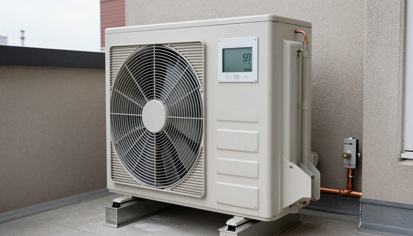 Close-up of a frozen condensate line on a fan coil unit during a Toronto winter