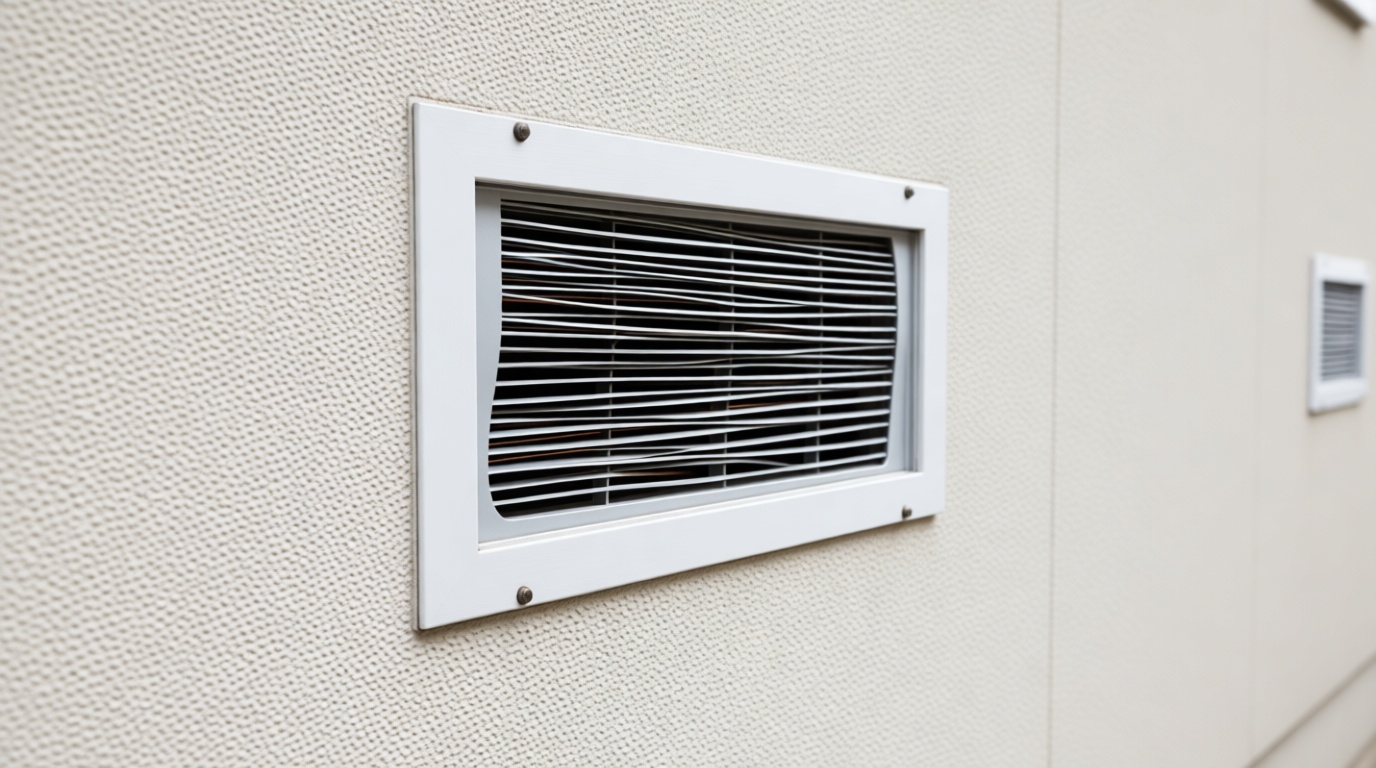 Close-up of a clean dryer vent exit on a Toronto condo exterior wall