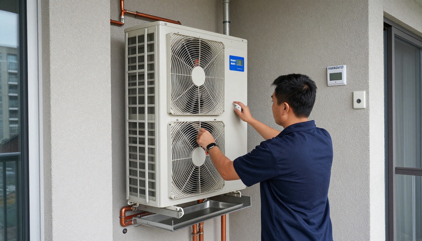 A Hudson HVAC technician inspecting a condo dryer vent system with specialized equipment in a Toronto high-rise