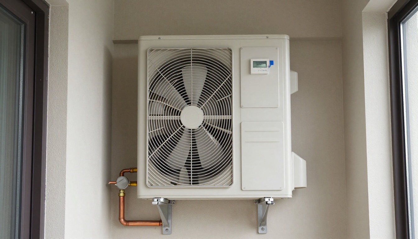 Close-up of a frozen condensate line on a fan coil unit during a Toronto summer day Close-up of a frozen condensate line on a fan coil unit during a Toronto summer day