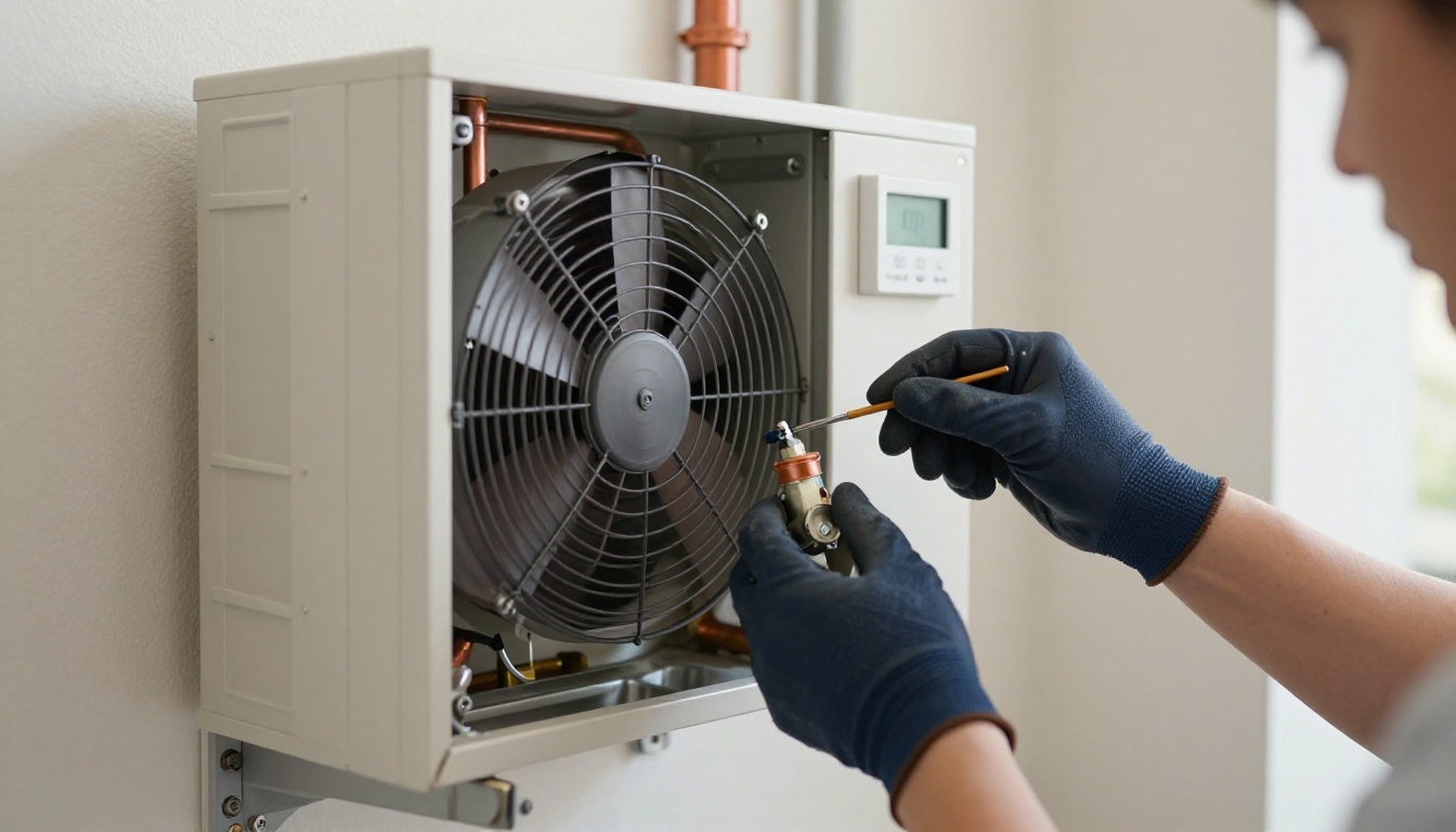 Technician replacing an isolation valve in a condo HVAC system.