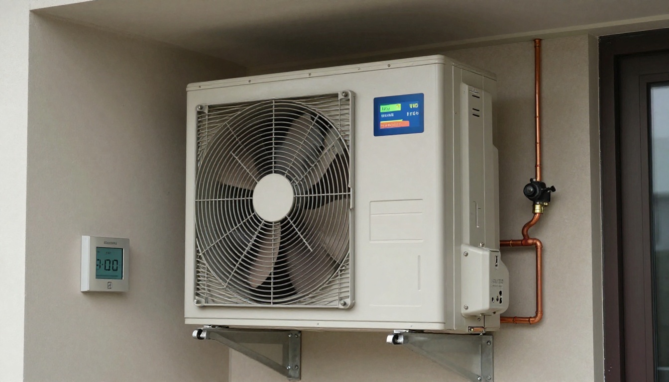 Close-up of a VFD display showing energy savings metrics in a Toronto high-rise condo utility room