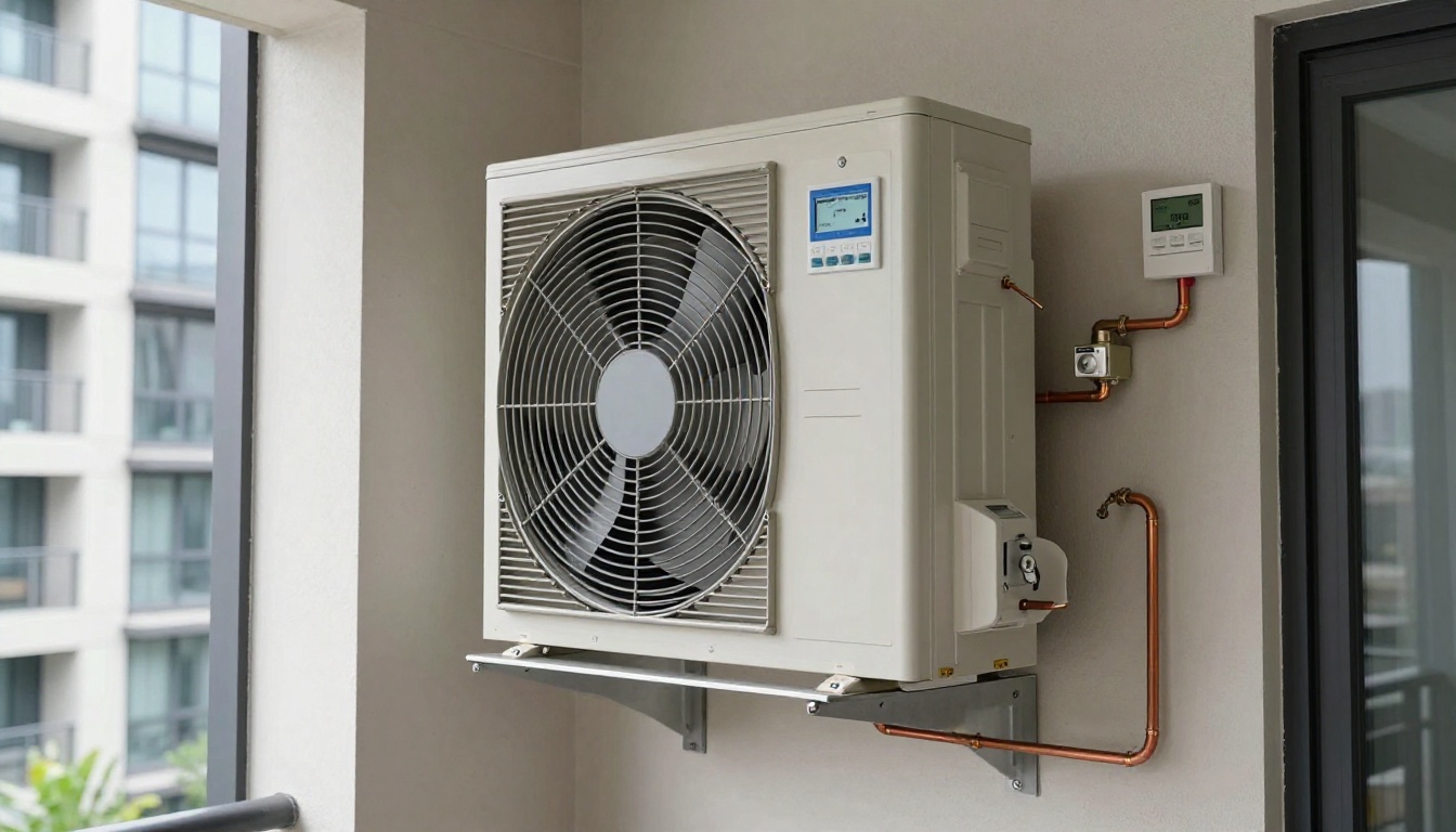 A Hudson HVAC technician inspecting a condo thermostat in a modern Toronto high-rise A Hudson HVAC technician inspecting a condo thermostat in a modern Toronto high-rise