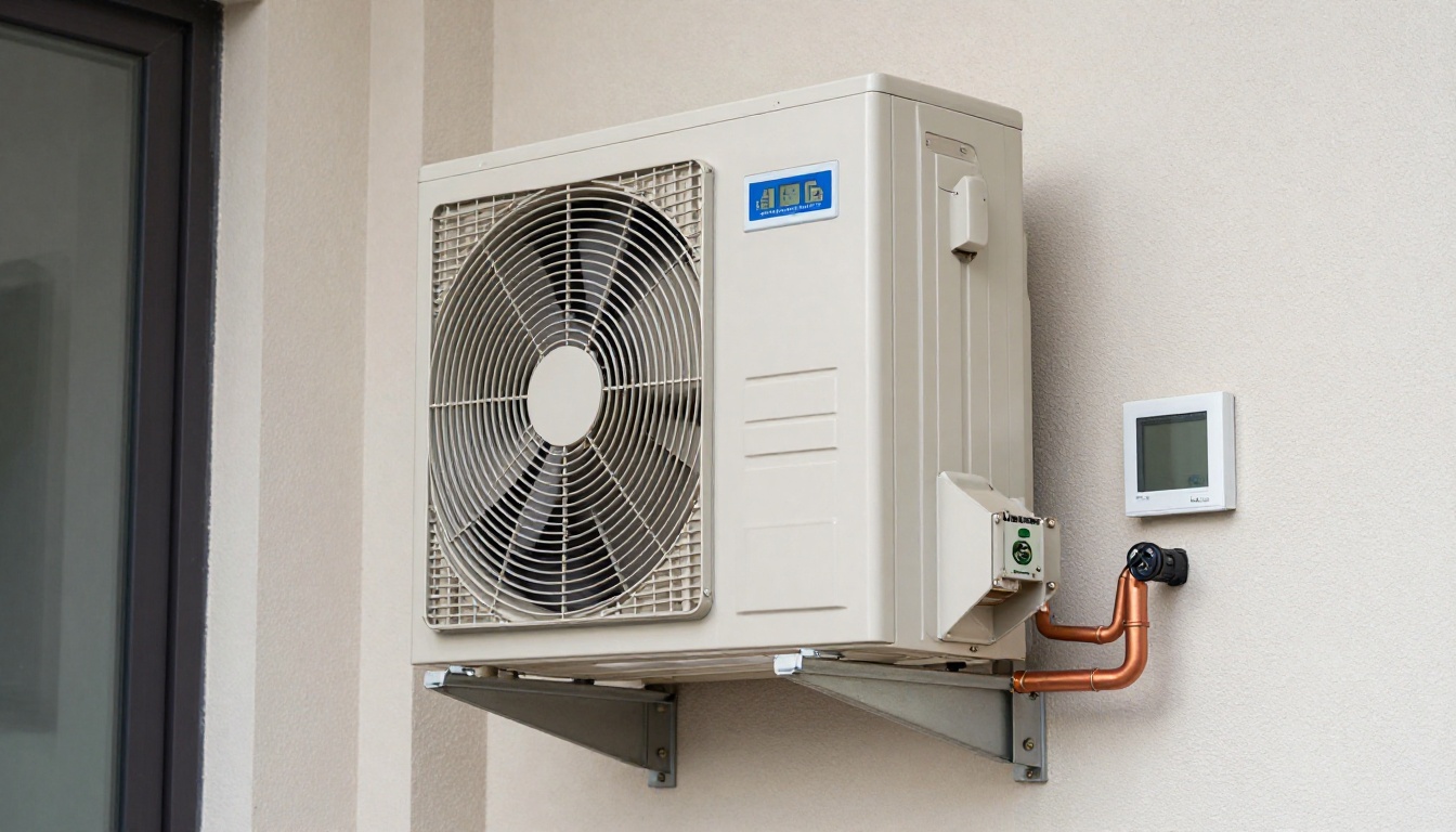 Close-up of a condo fan coil unit with copper piping and diagnostic tools in a modern condo suite Close-up of a condo fan coil unit with copper piping and diagnostic tools in a modern condo suite
