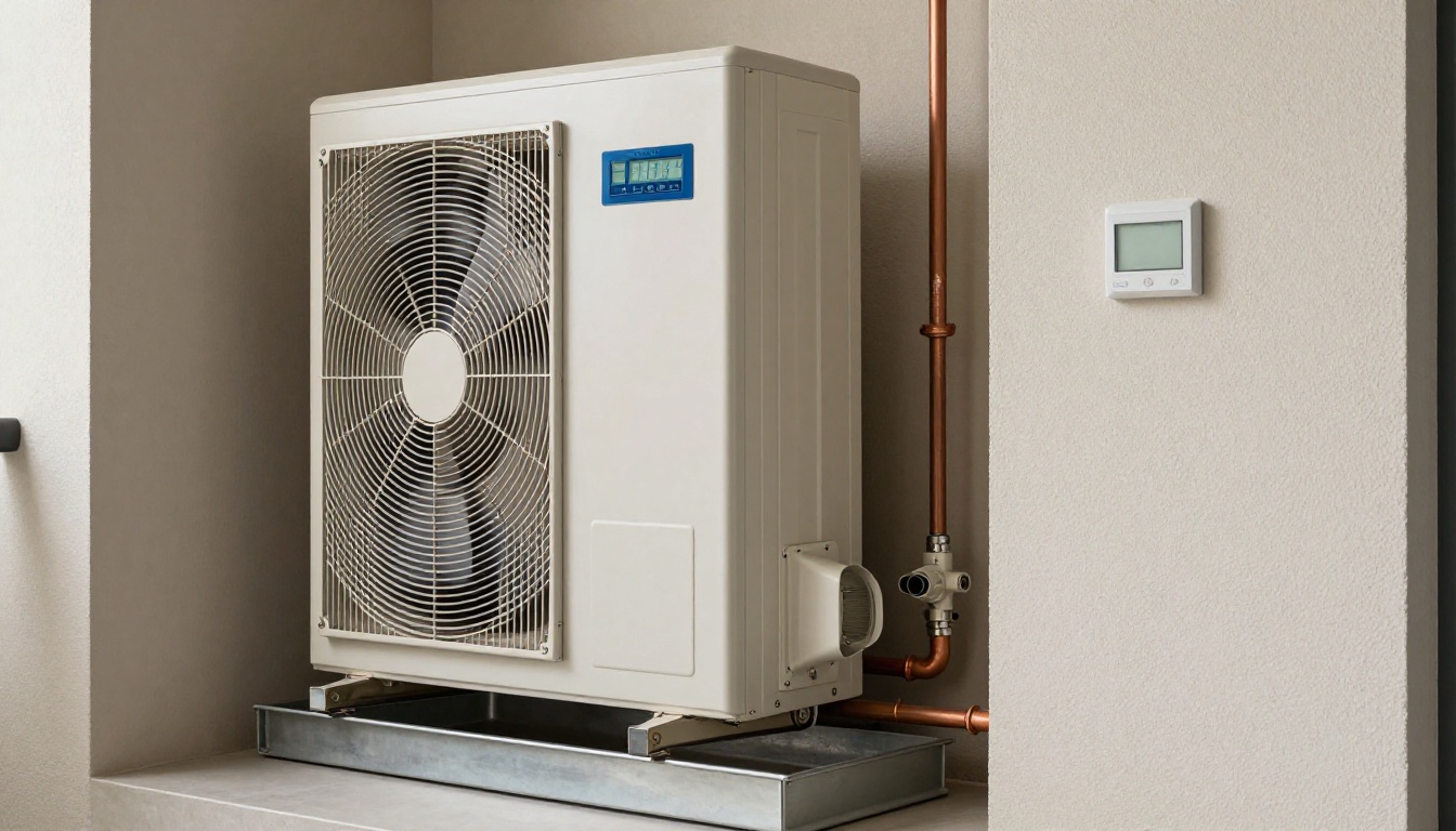 Close-up of a modern high-efficiency boiler installed in a condo common area mechanical room