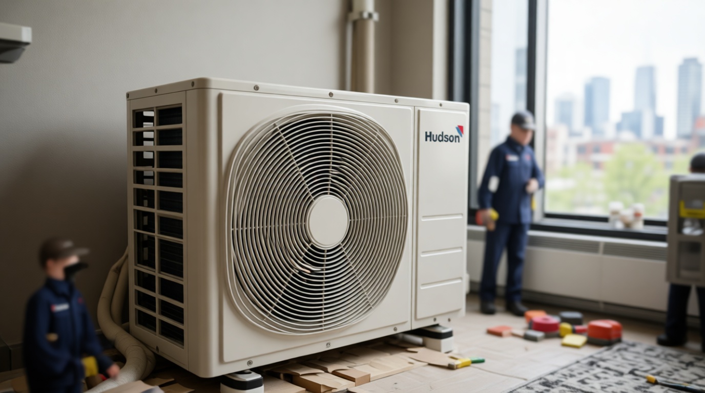 Close-up of a clean and well-maintained fan coil unit in a Toronto condo, ready for spring use Close-up of a clean and well-maintained fan coil unit in a Toronto condo, ready for spring use