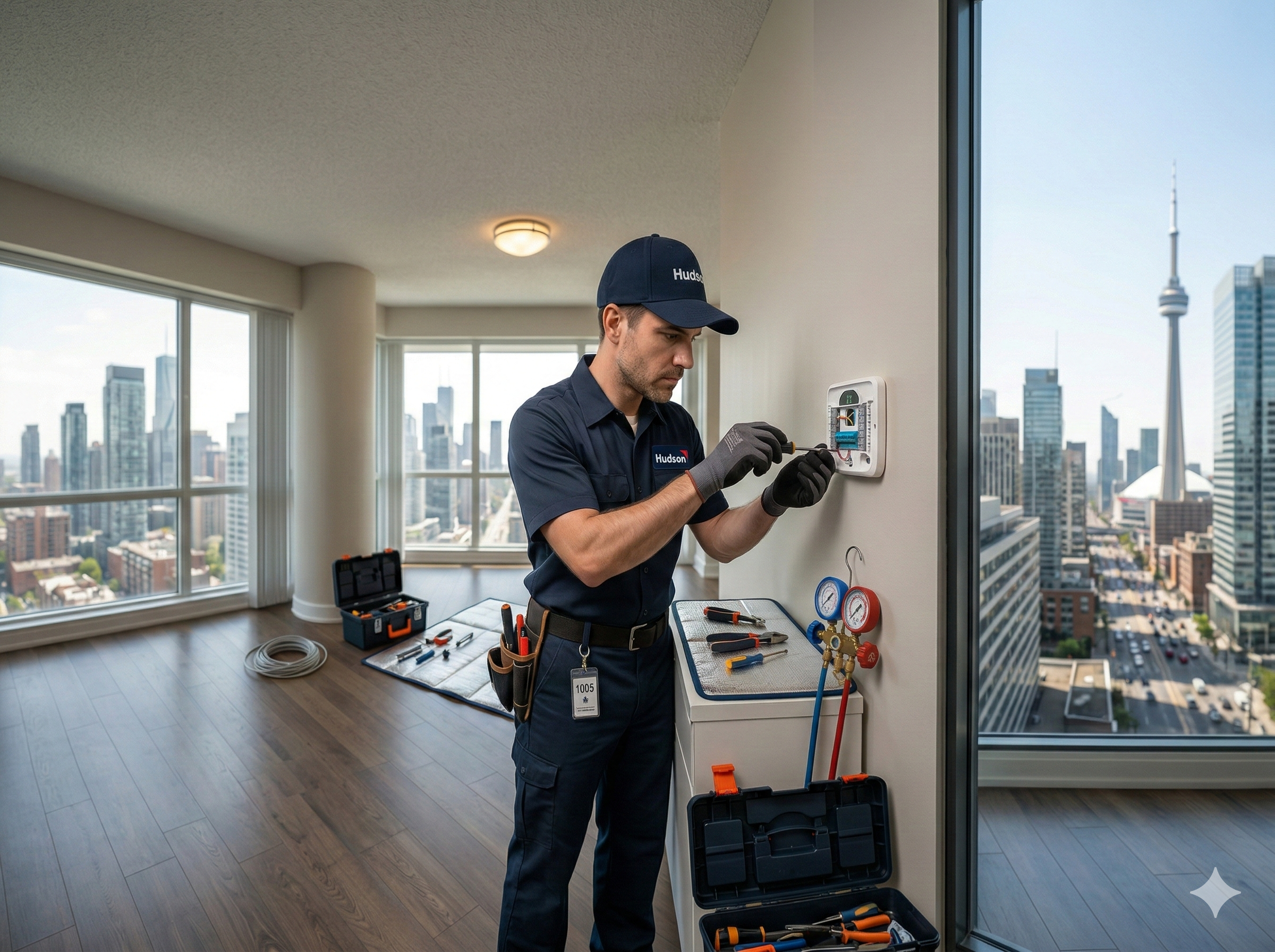 Hudson Technician Wiring a Thermostat