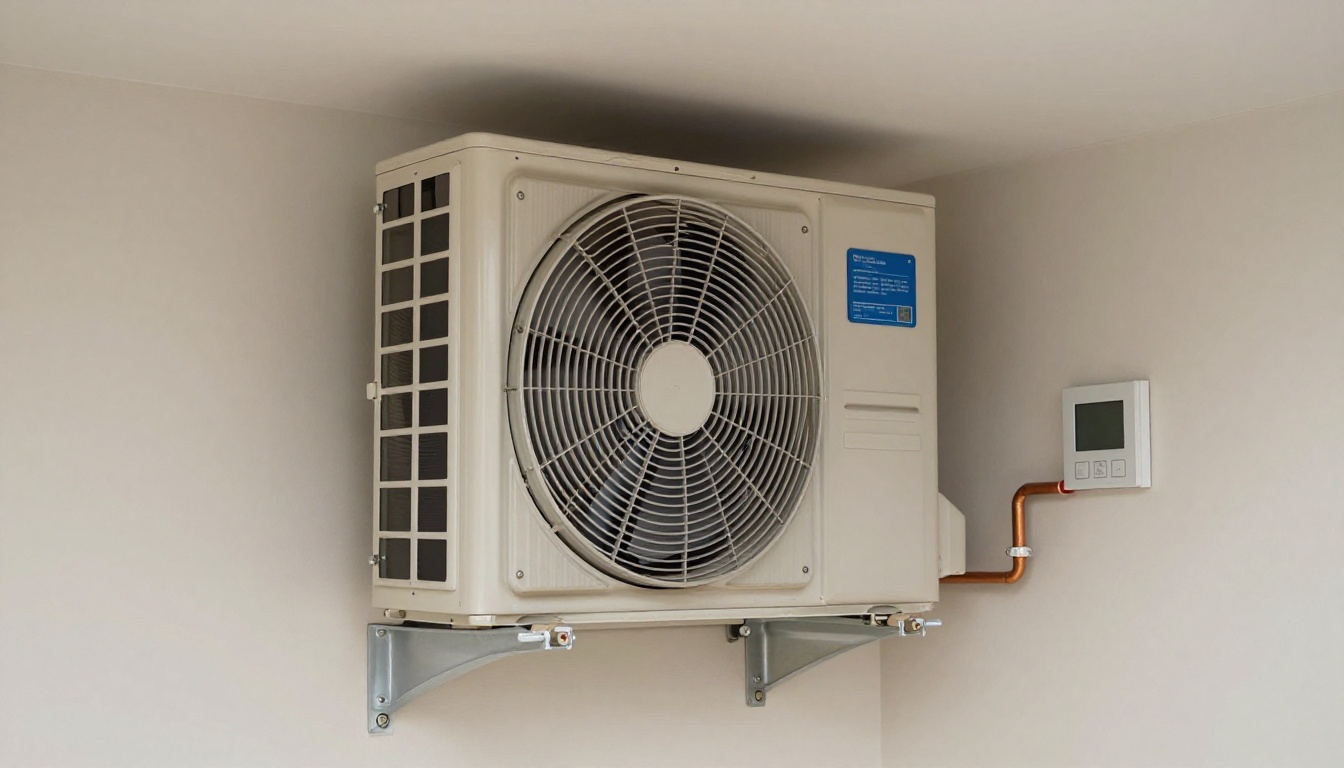 Close-up of an HVAC capacitor installed in a fan coil unit in a condo.