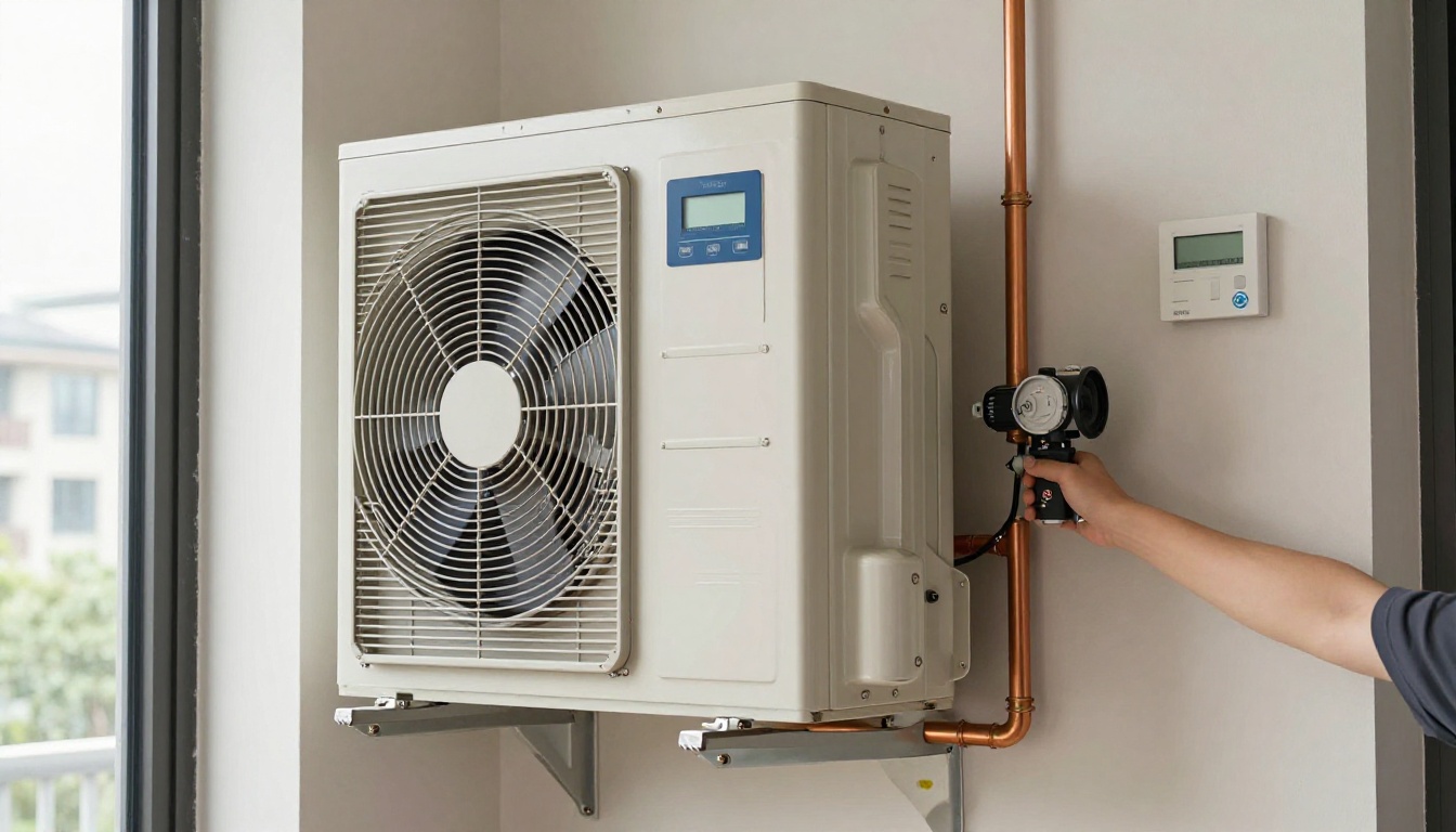 A technician from Hudson HVAC adjusting a condo ventilation system with modern condo interior in the background A technician from Hudson HVAC adjusting a condo ventilation system with modern condo interior in the background