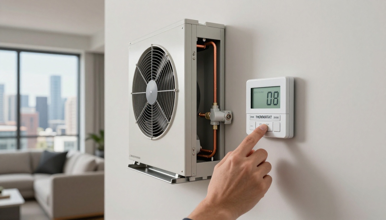 Close-up of a technician adjusting a thermostat in a modern Toronto condo