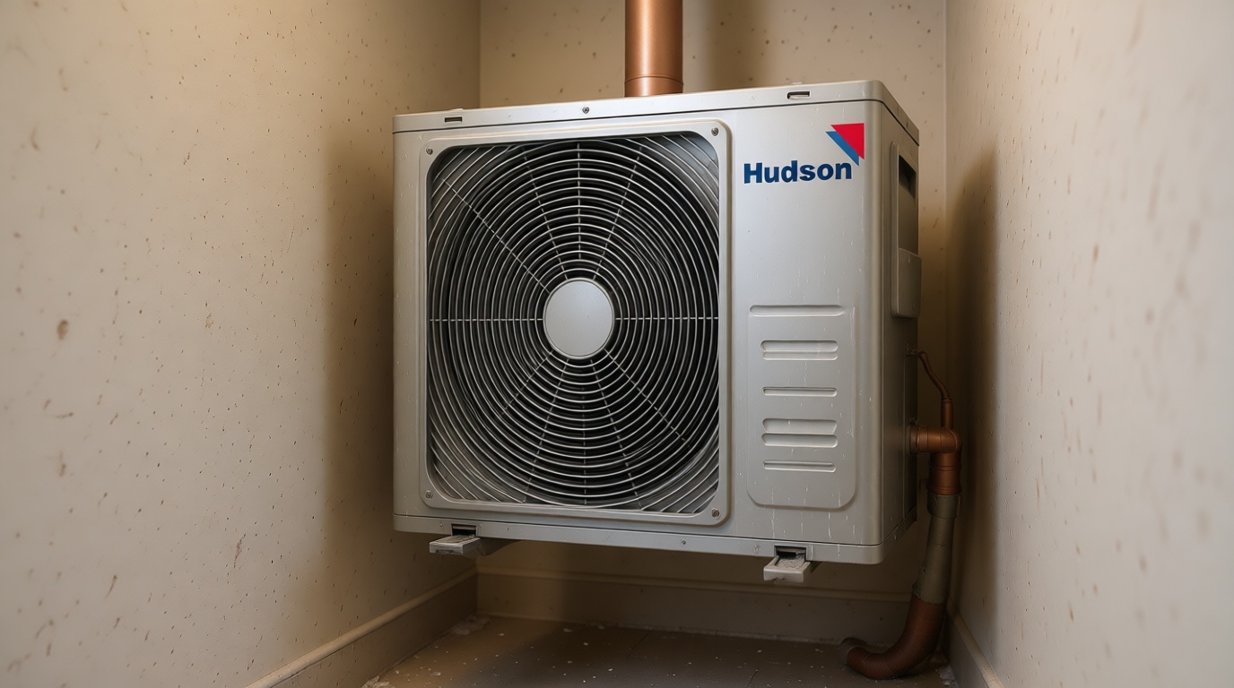 Close-up of a frozen condensate line on a fan coil unit during a Toronto winter Close-up of a frozen condensate line on a fan coil unit during a Toronto winter