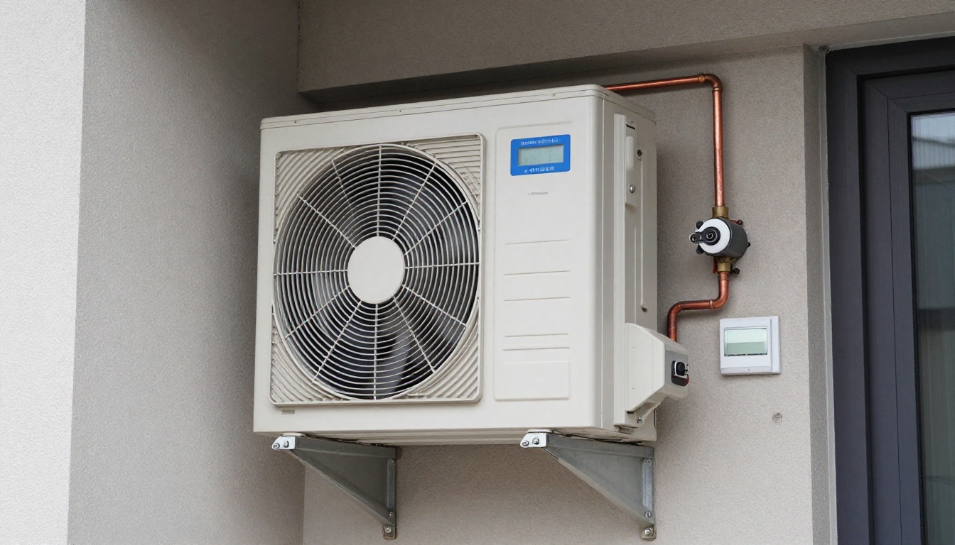 Close-up of a frozen condensate line on a fan coil unit during a Toronto winter