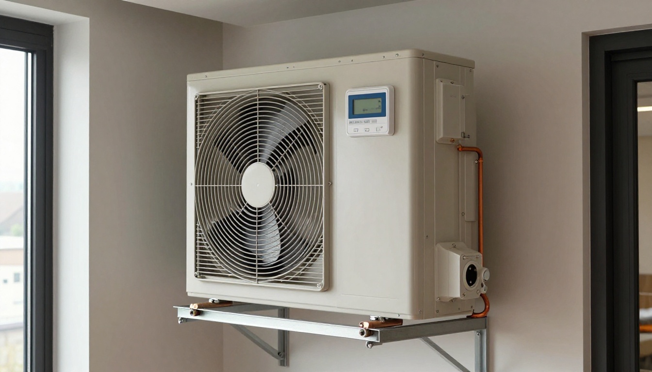 Close-up of a carbon monoxide detector installed in a modern Toronto condo with a visible HVAC unit nearby Close-up of a carbon monoxide detector installed in a modern Toronto condo with a visible HVAC unit nearby
