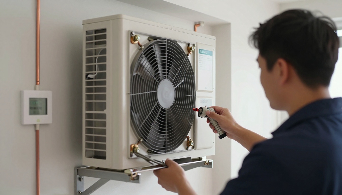 Close-up of a technician replacing a fan coil actuator in a modern condo unit in Mississauga Close-up of a technician replacing a fan coil actuator in a modern condo unit in Mississauga