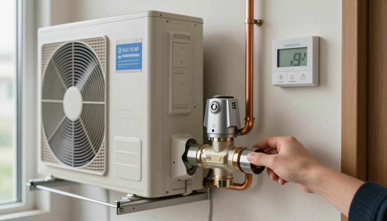 Close-up of a zone valve installed in a condo HVAC system, showing the valve and actuator in detail.