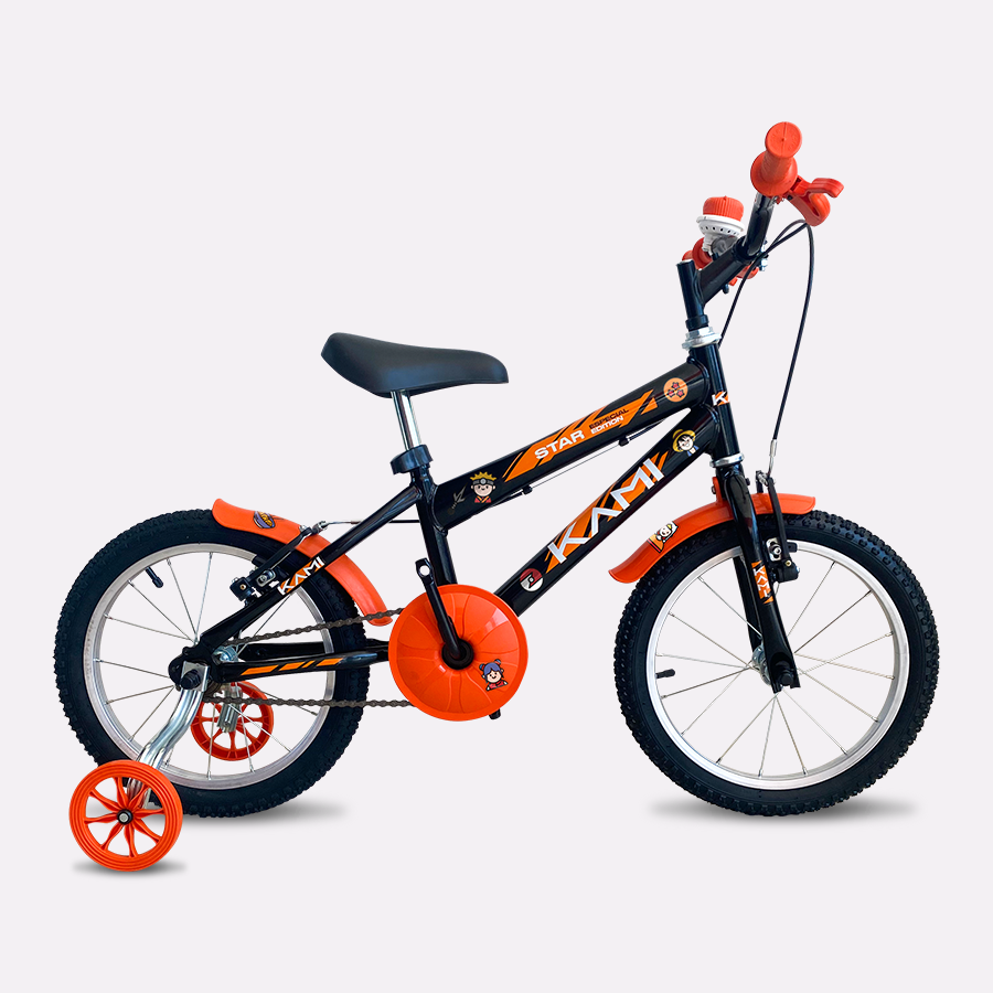 BICICLETA KAMI STAR KID ANIME PRETO/LARANJA - ARO 16