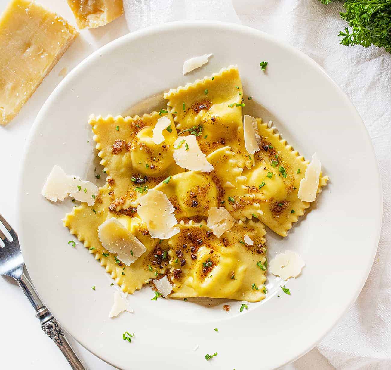 Homemade Five Cheese Ravioli with Garlic Brown Butter