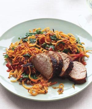 Chili-Glazed Pork with Sweet Potato Hash