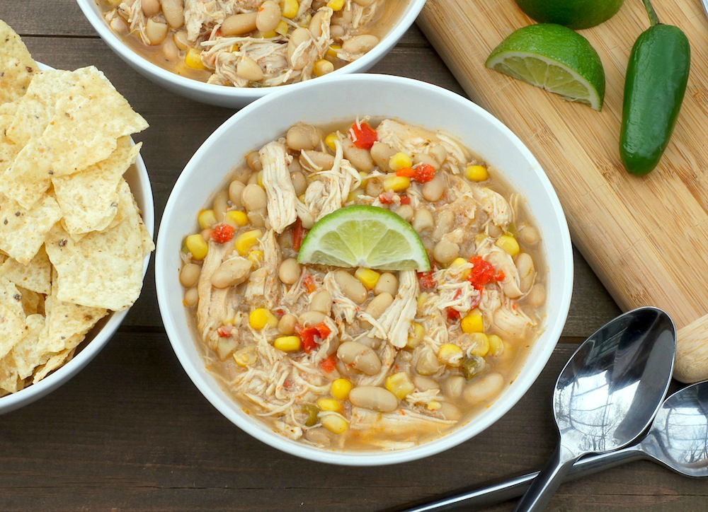 Slow Cooker Chicken, Corn, White Bean Chili