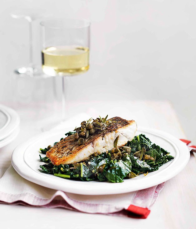 Barramundi with cavolo nero and capers