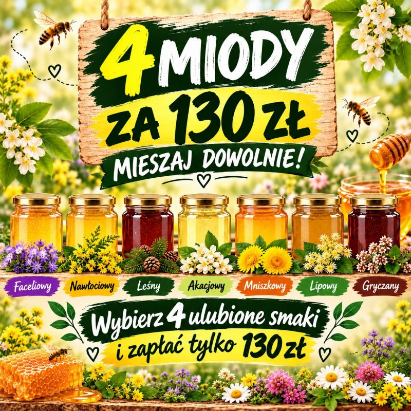 4 miodów za tylko 130 złotych można dowolnie mieszać