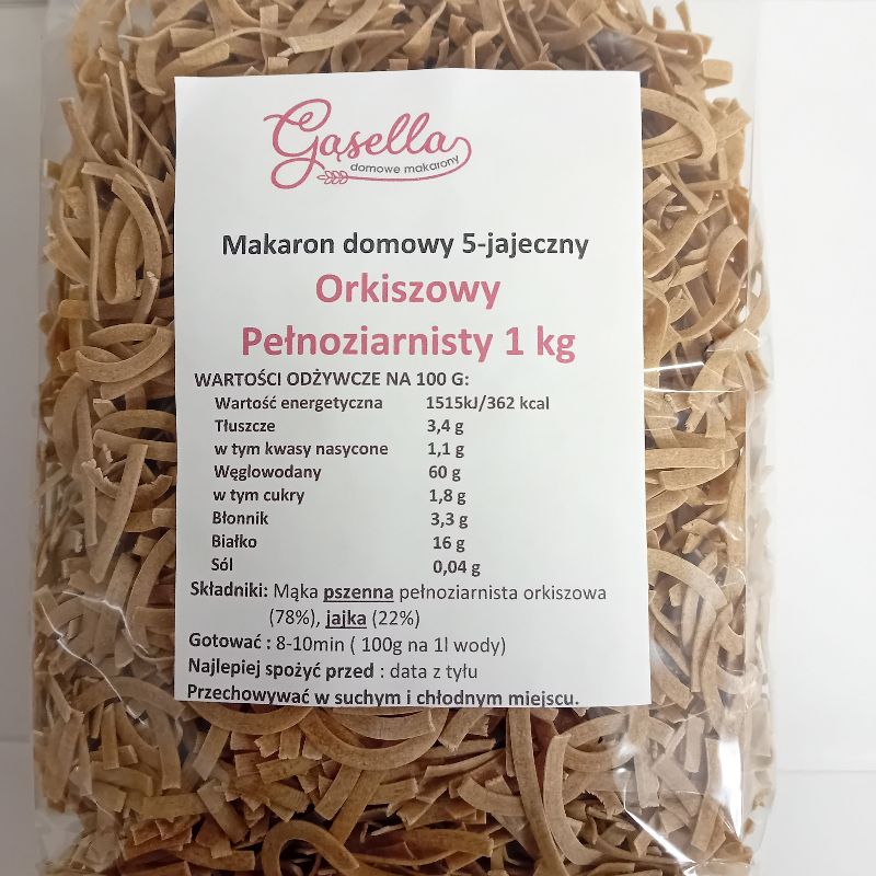 Gąsella Makaron ORKISZOWY PEŁNOZIARNISTY 5-jajeczny WSTĄŻKI 1 kg