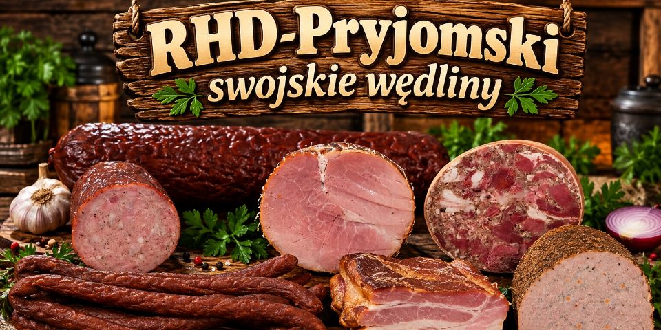 Baner sklepu RHD-Pryjomski swojskiej wędliny  — Leopoldów, Polska