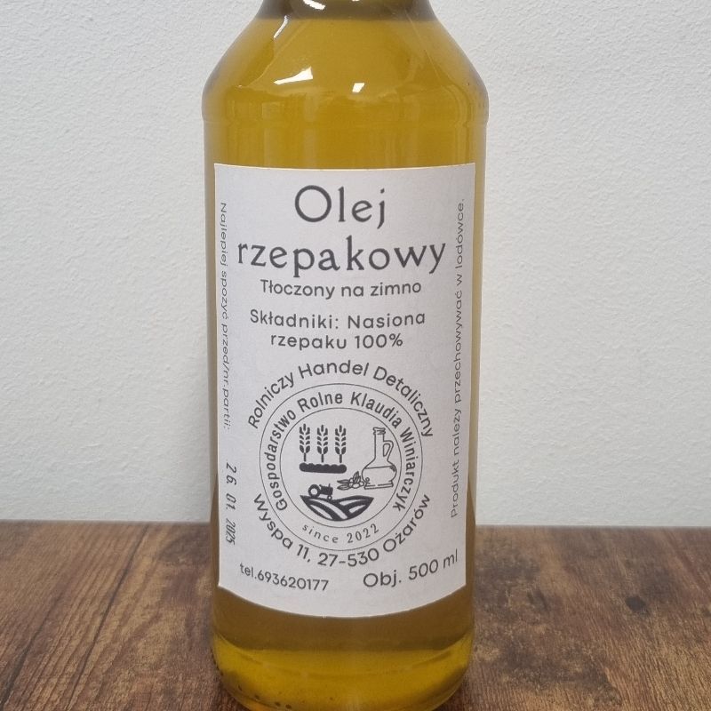 Olej rzepakowy w jasnej butelce 0,5l