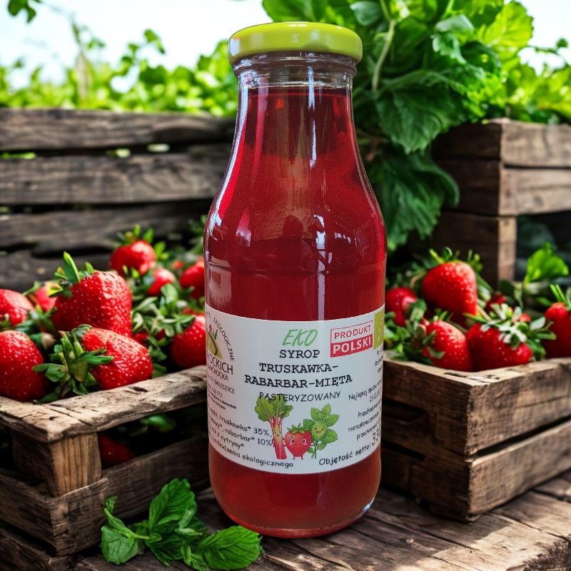 Syrop truskawka-rabarbar-mieta EKO