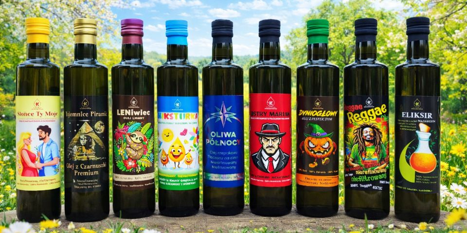 Baner sklepu Olejarnia Kozłowiecka Oleje Tłoczone na zimno  — Siedliska, Polska
