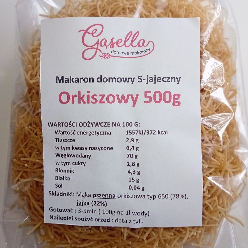 Gąsella Makaron ORKISZOWY 5-jajeczny NITKI 500 g