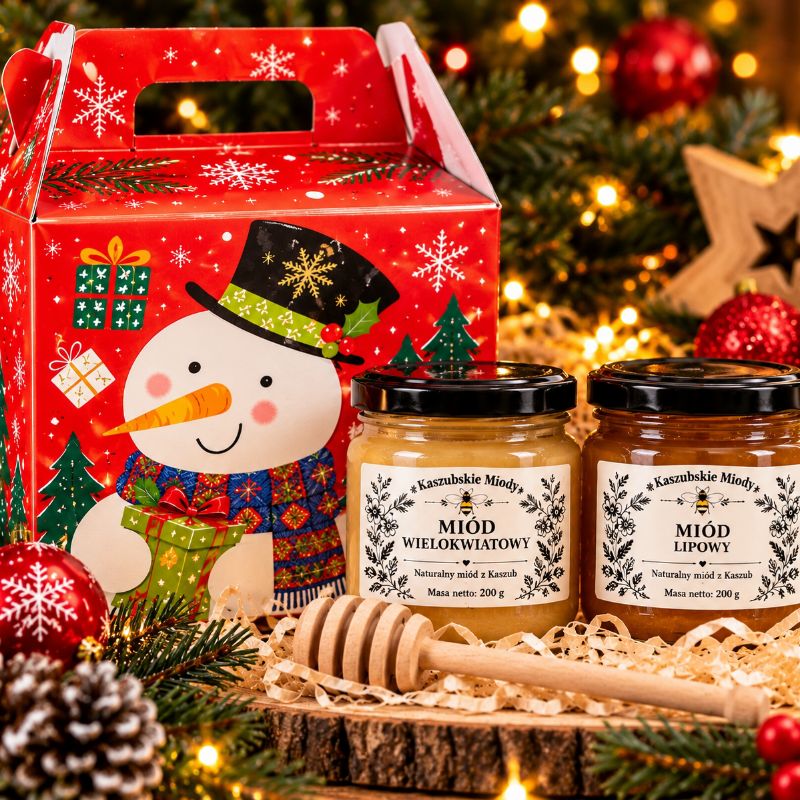 🎄🍯 Słodkie Święta z Kaszub – Zestaw Prezentowy 2 × 200 g z Personalizowaną Naklejką! 🎁❤️