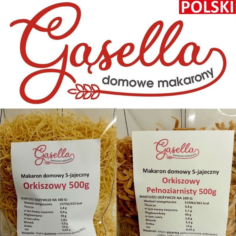 Box Gąsella Makaron ORKISZOWY 5x500g Nitka Wstążki 2,5 kg