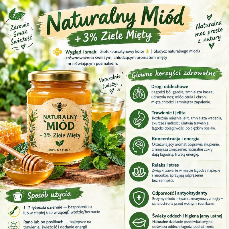 Miód rzepakowy z ziołami mięty