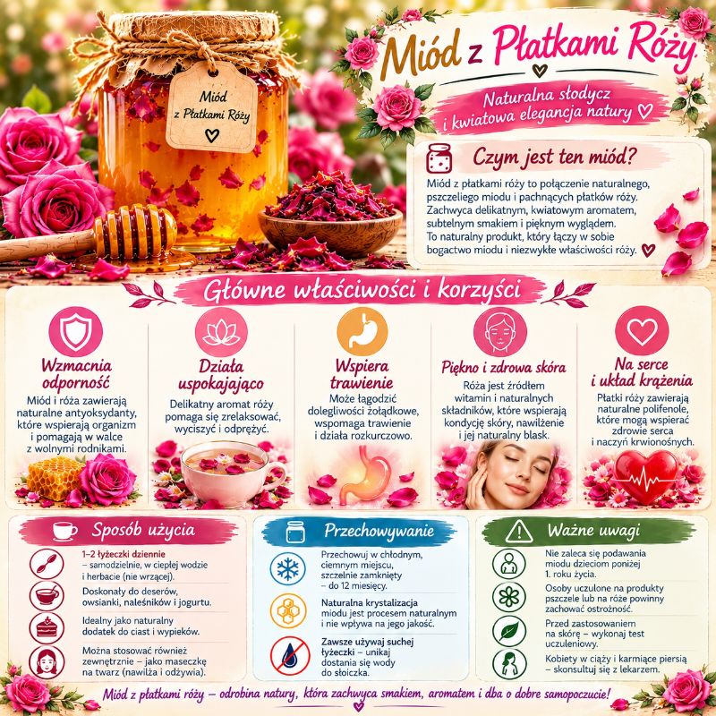 Miód z płatkami róży