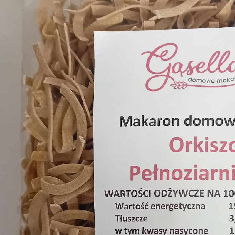 Gąsella Makaron ORKISZOWY PEŁNOZIARNISTY 5-jajeczny WSTĄŻKI 1 kg