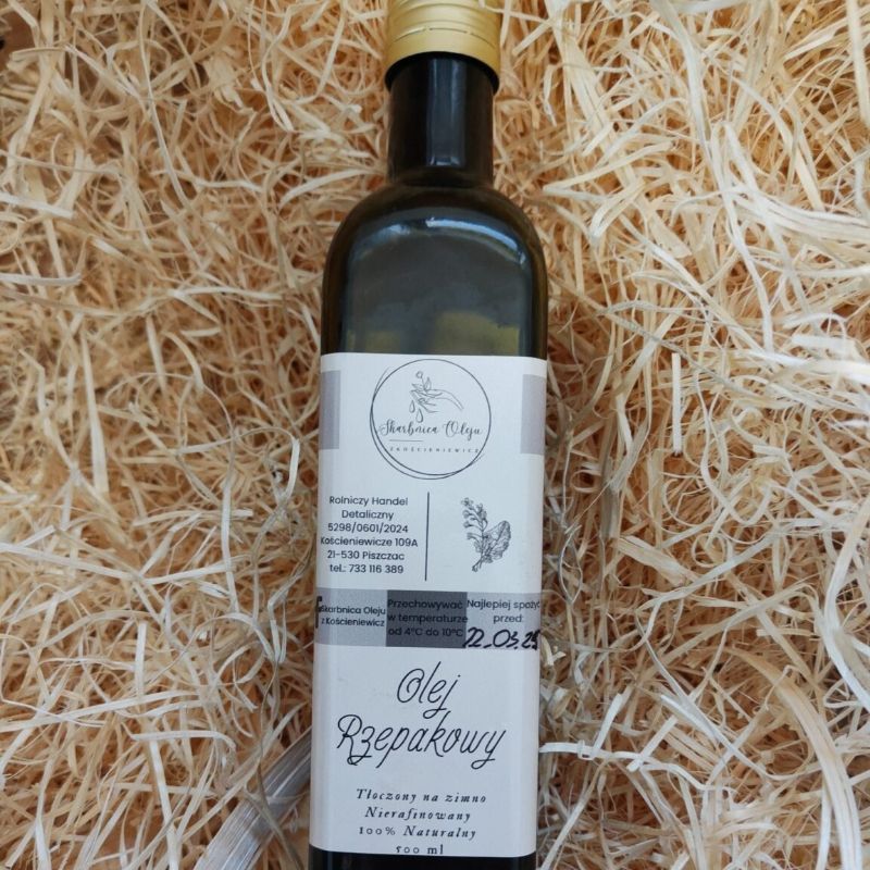 Olej rzepakowy 0.5l tłoczony na zimno 100% naturalny