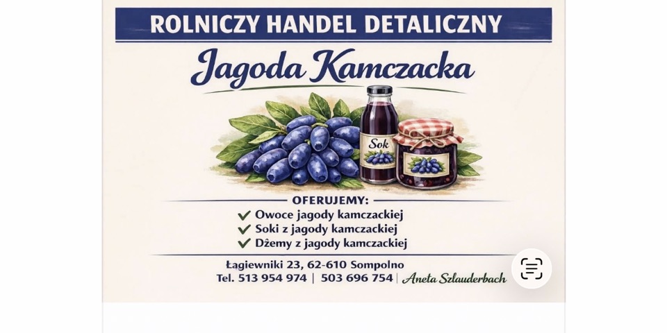 Baner sklepu Jagoda Kamczacka — Łagiewniki, Polska