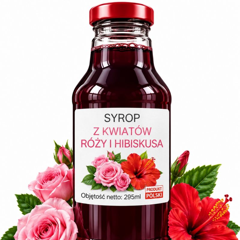 Syrop z kwiatów róży i hibiskusa