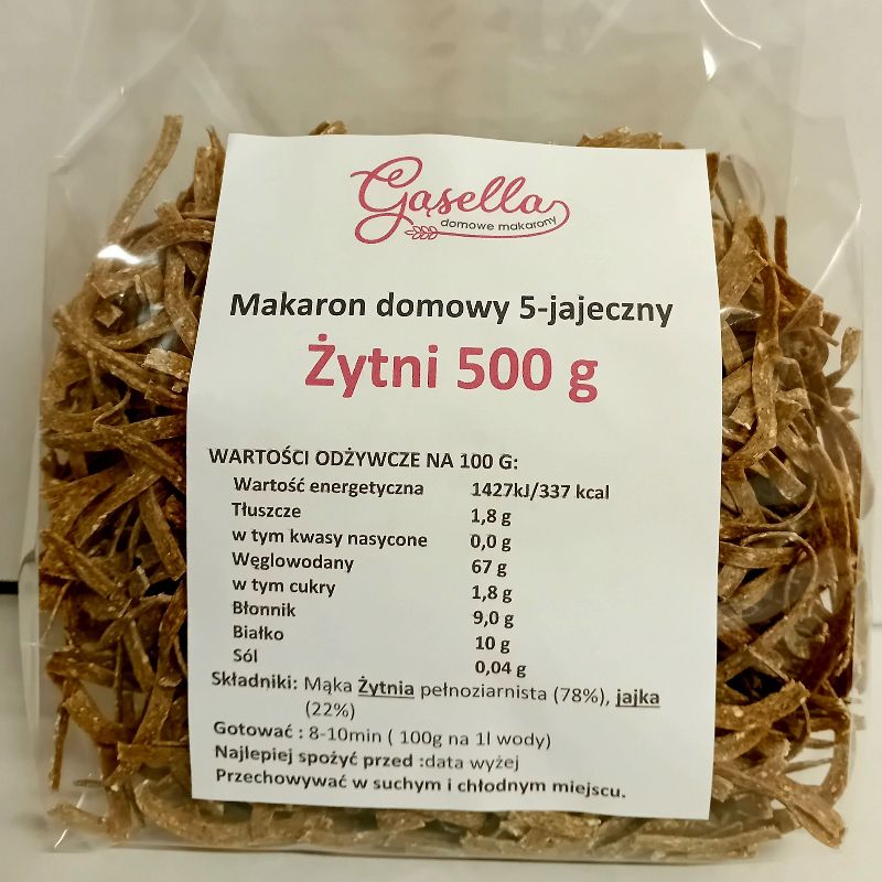 Gąsella Makaron 5-jajeczny ŻYTNI Wstążki 500g