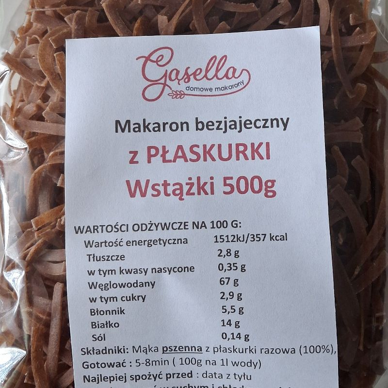 Gąsella Makaron z Płaskurki WSTAŻKI Bezjajeczne 500g