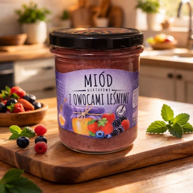 Miód kremowany z owocami leśnymi