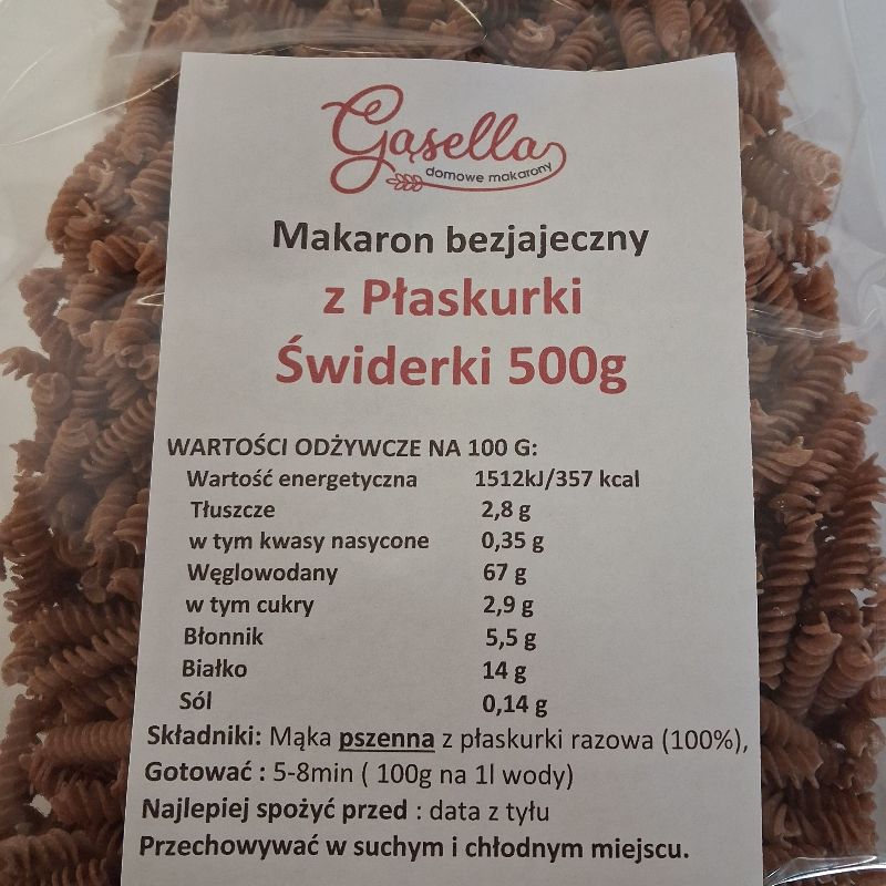 Gąsella Makaron z Płaskurki ŚWIDERKI Bezjajeczne 500g