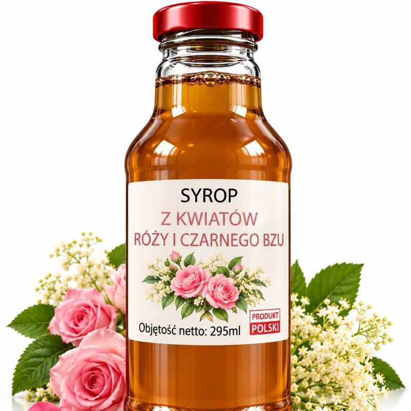 Syrop z kwiatów róży i czarnego bzu