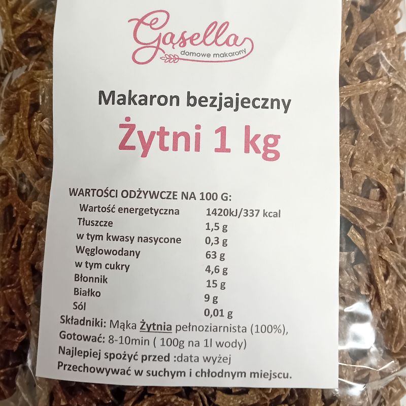 Gąsella Makaron BEZJAJECZNY ŻYTNI Wstążki 1 kg